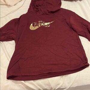 Nike Burgundy Hoodie with Gold Logo